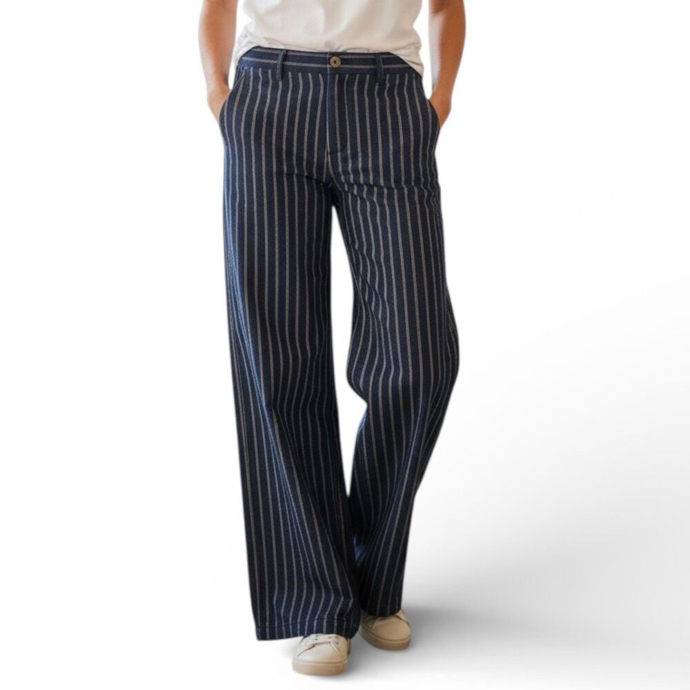 Lauren Ralph Pinstripe Wide Leg Jeans Womens 4 Petite High Rise Vintage